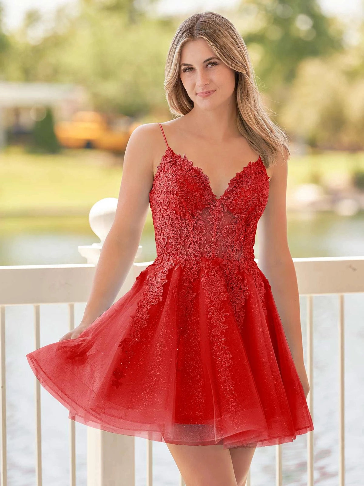 A-Line Spaghetti-Straps Sky Blue Lace Homecoming Dress With Appliques by KissProm