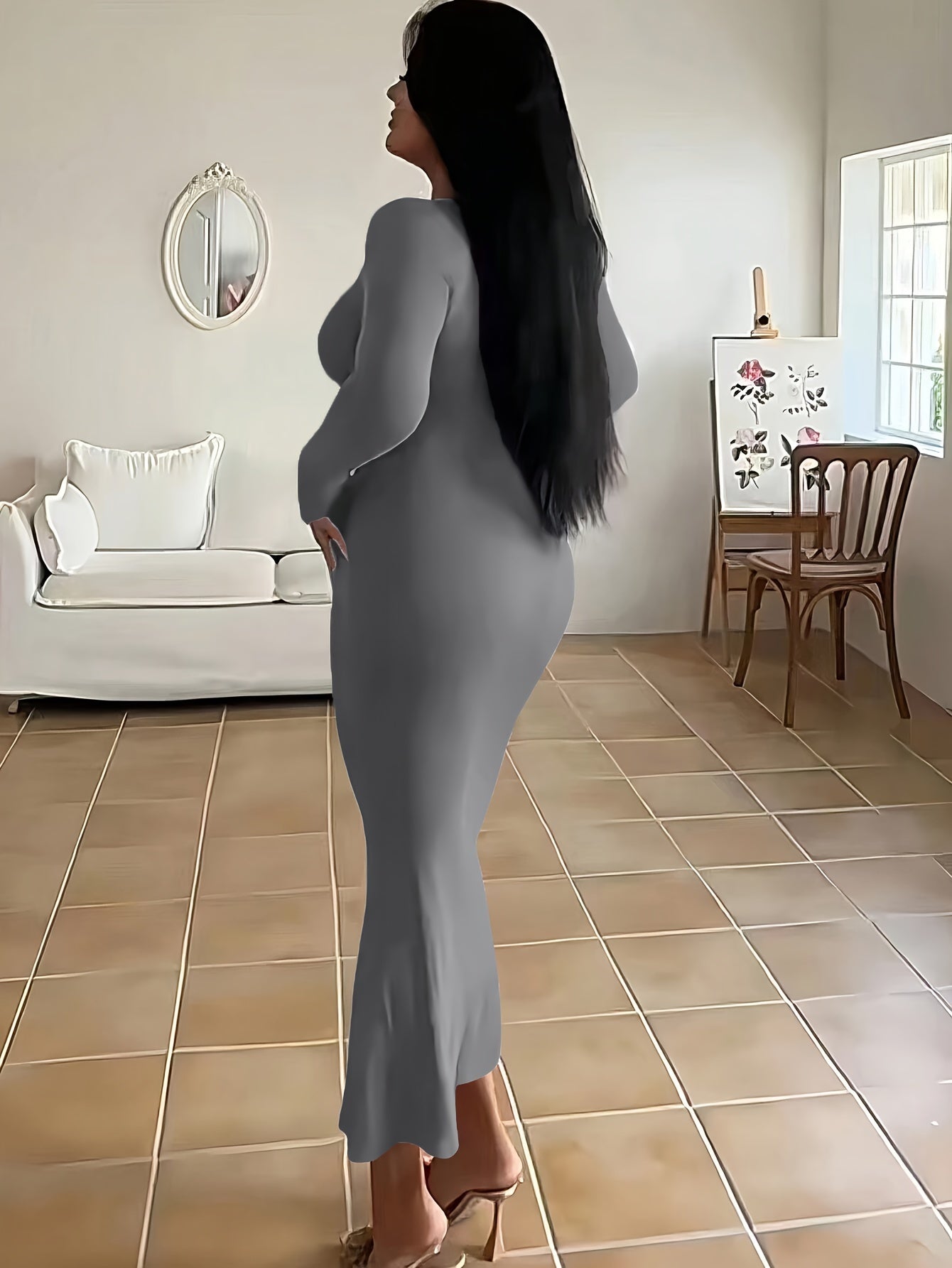 Anaís Elegant Autumn Dress with A-line and Long Sleeves for Women