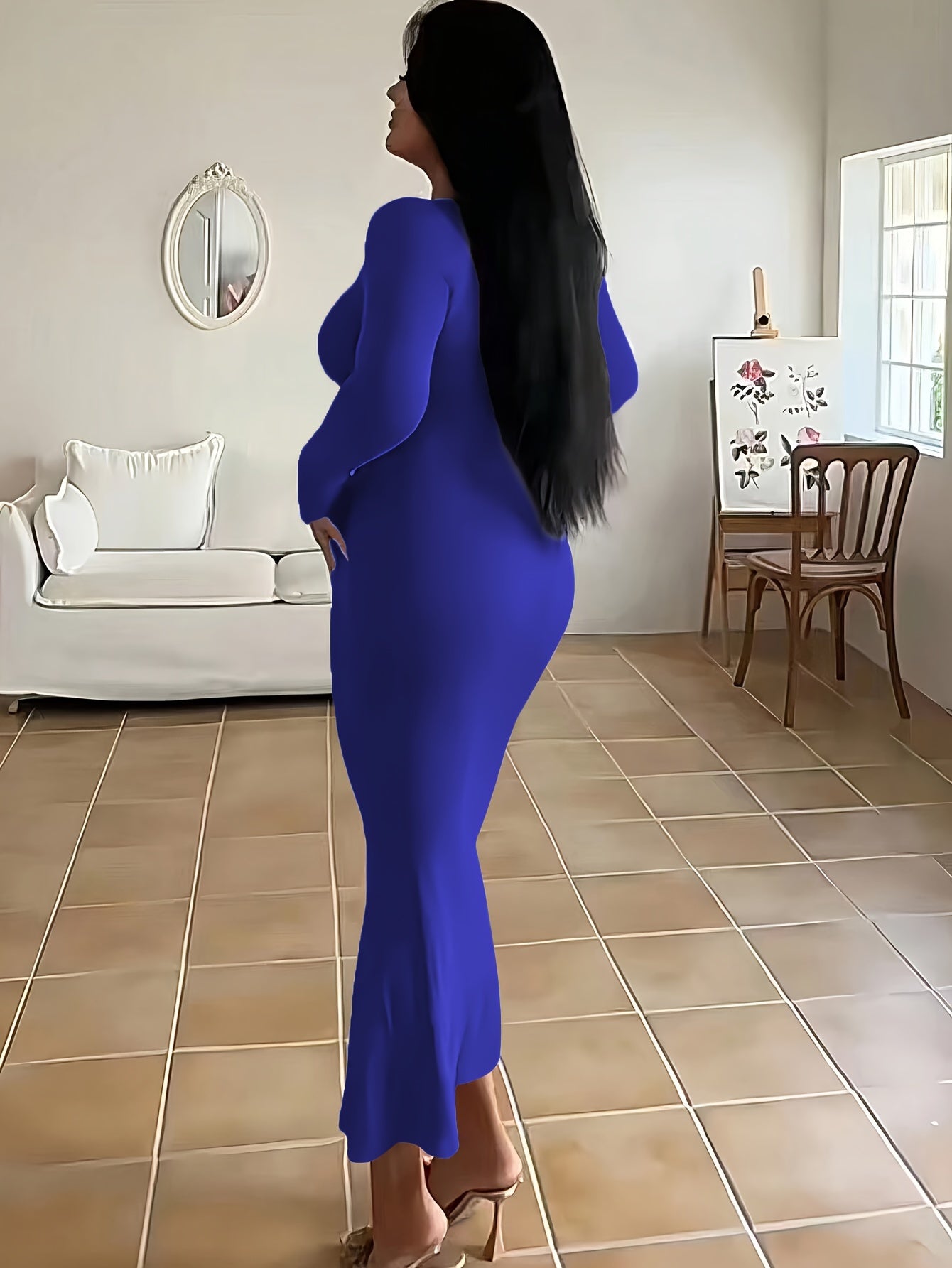 Anaís Elegant Autumn Dress with A-line and Long Sleeves for Women