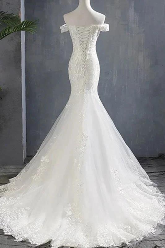Applique Off Shoulder Lace-up Mermaid Elegant Wedding Dresses (ZD14745)