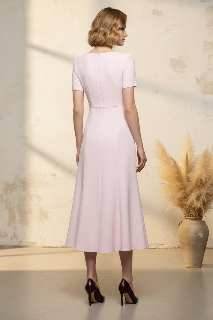 Elegant Short Sleeve Pleated Midi Dress