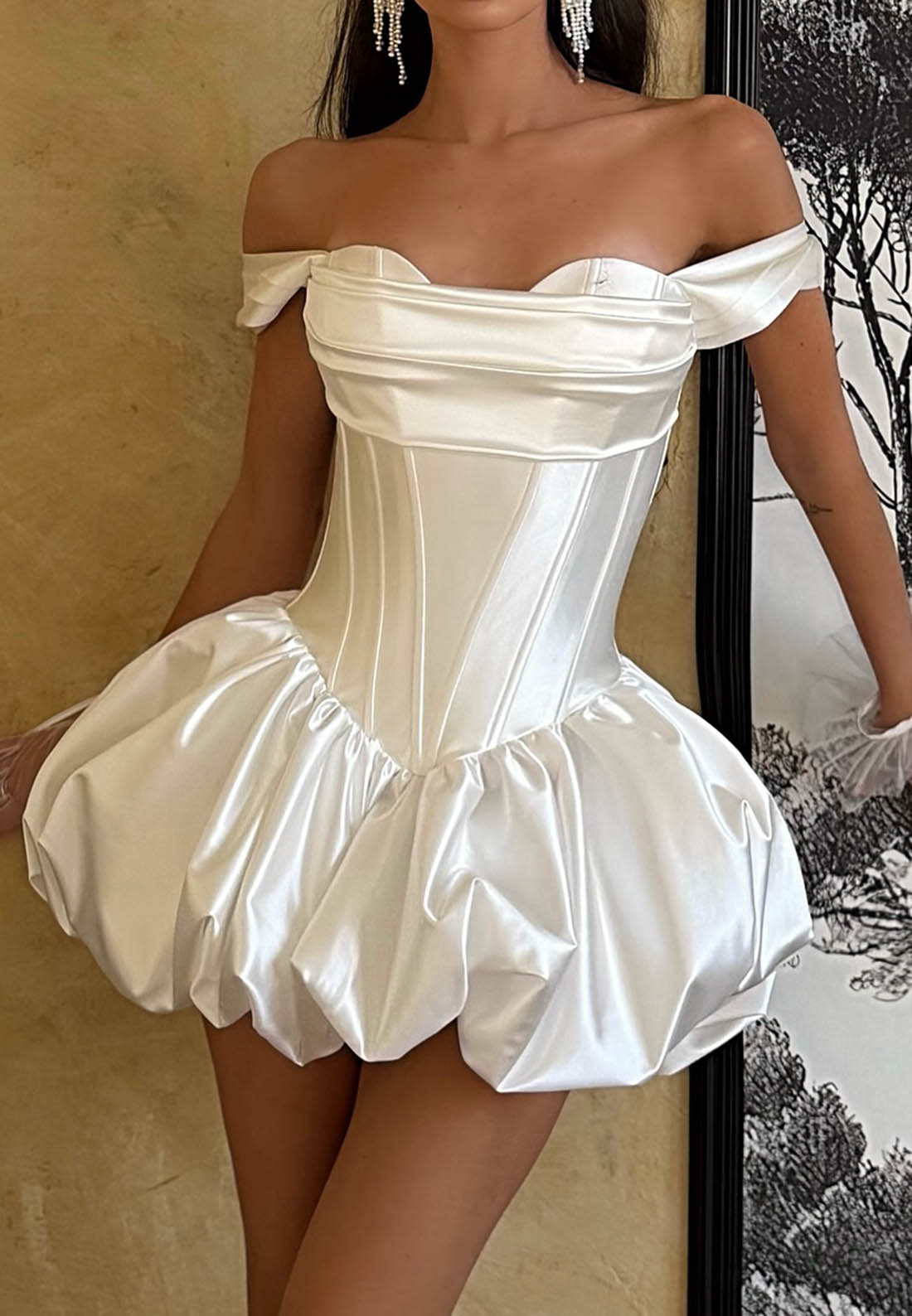 Off-the-Shoulder Corset Bubble Mini Dress