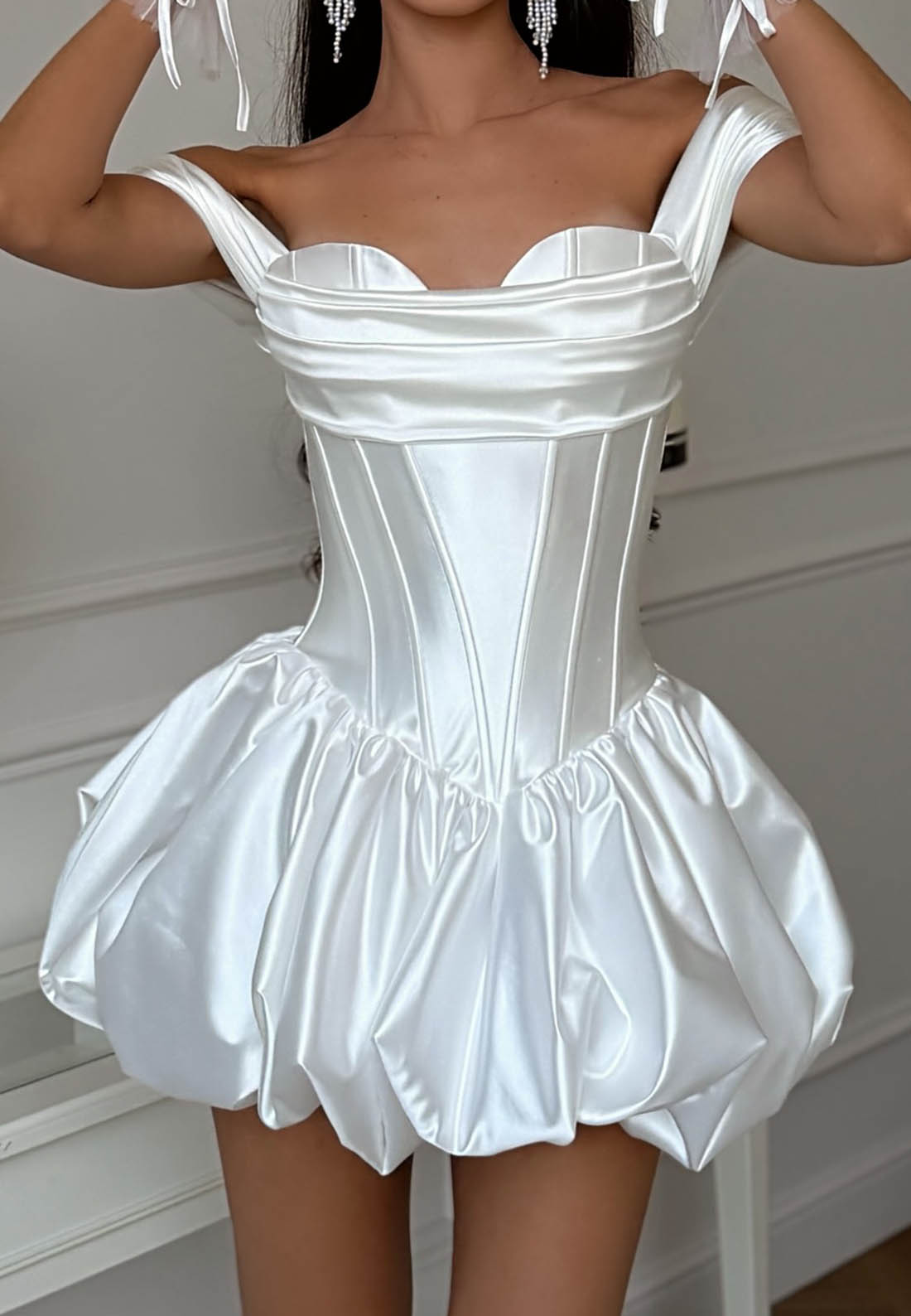 Off-the-Shoulder Corset Bubble Mini Dress