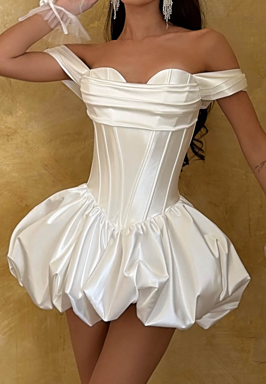 Off-the-Shoulder Corset Bubble Mini Dress