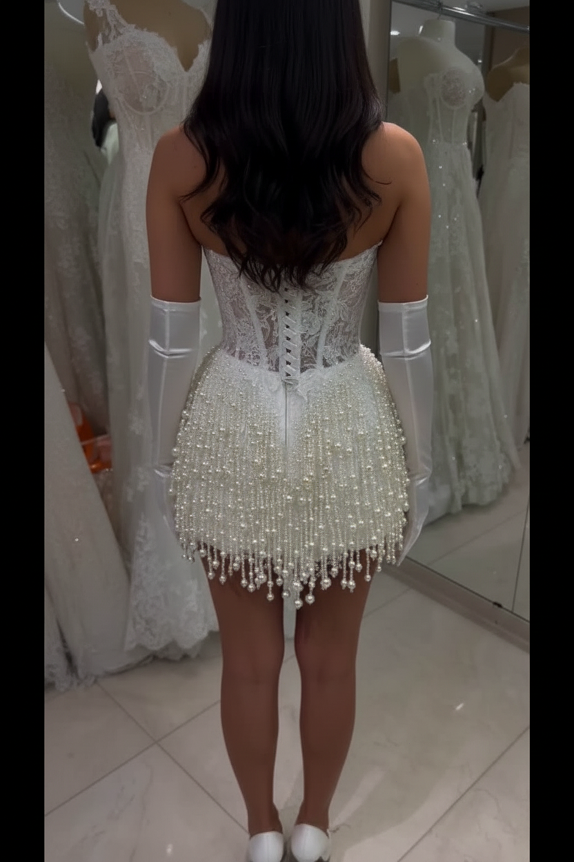 Sweetheart Pearl Fringe Corset Mini Dress
