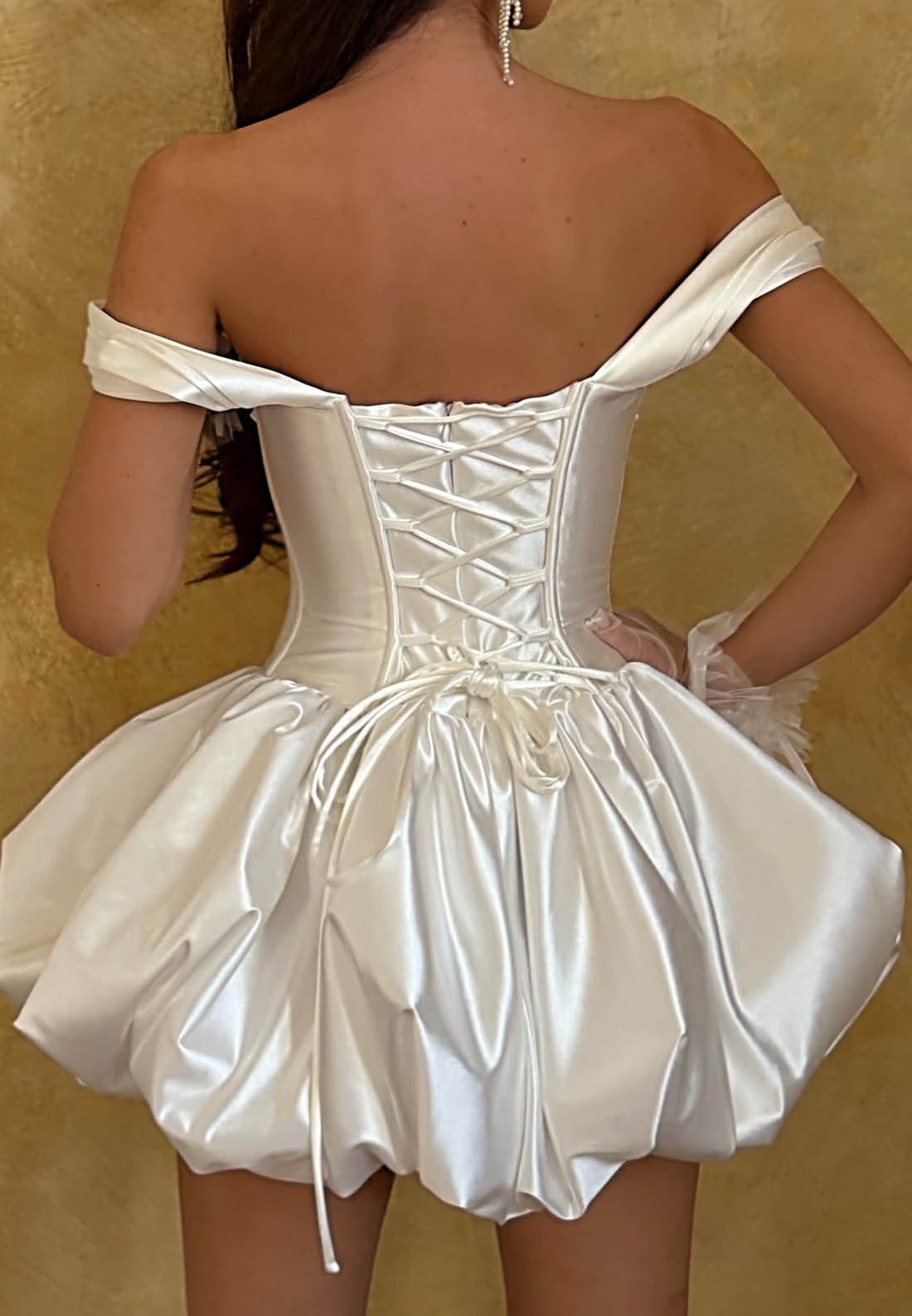Off-the-Shoulder Corset Bubble Mini Dress