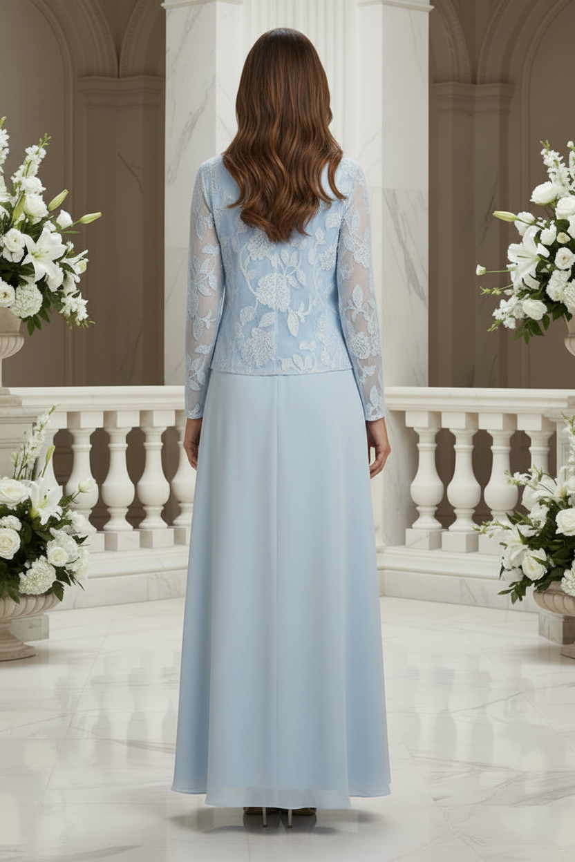 Chiffon A-Line Dress with Lace Jacket