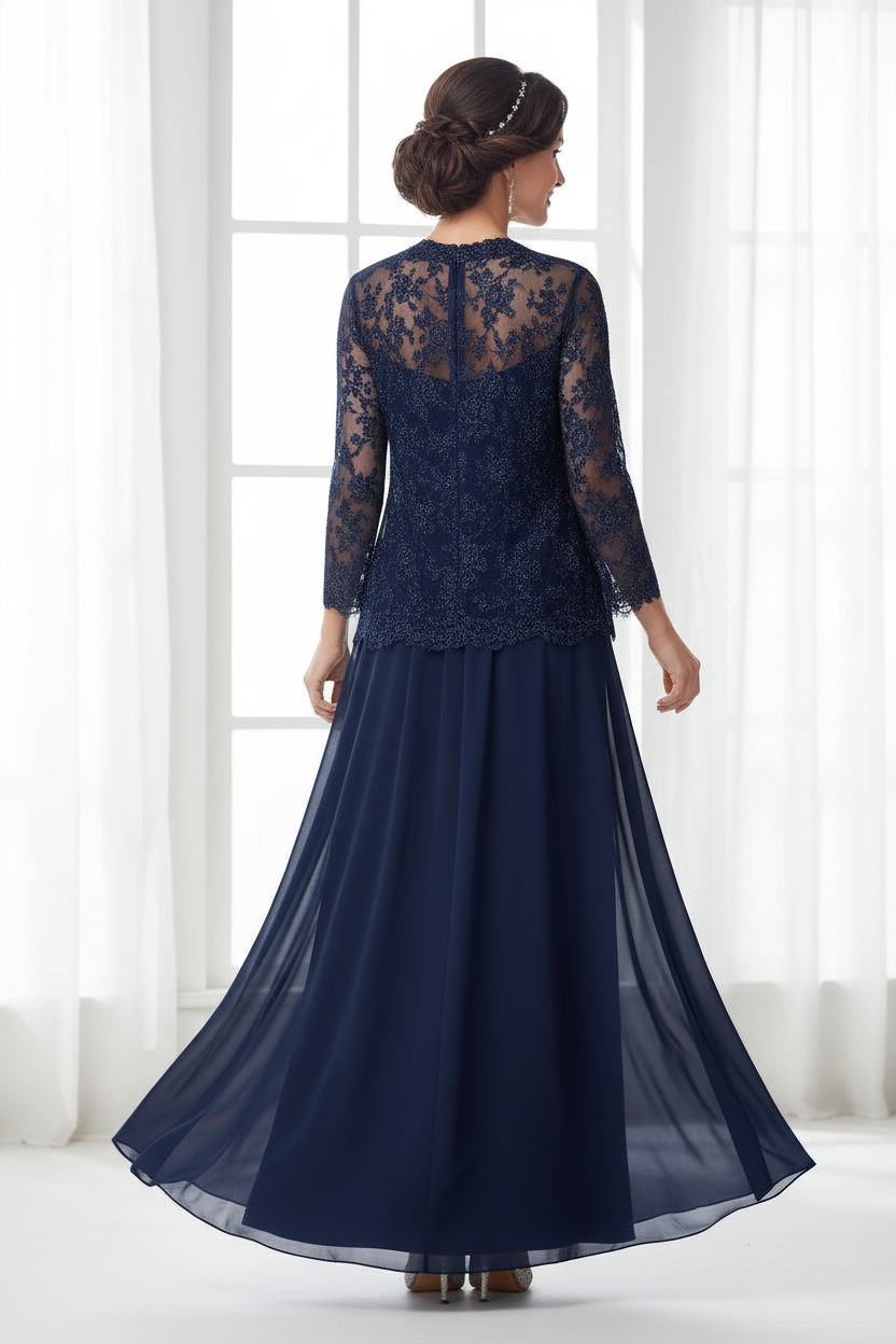 Beaded Lace & Chiffon Dress with Jacket