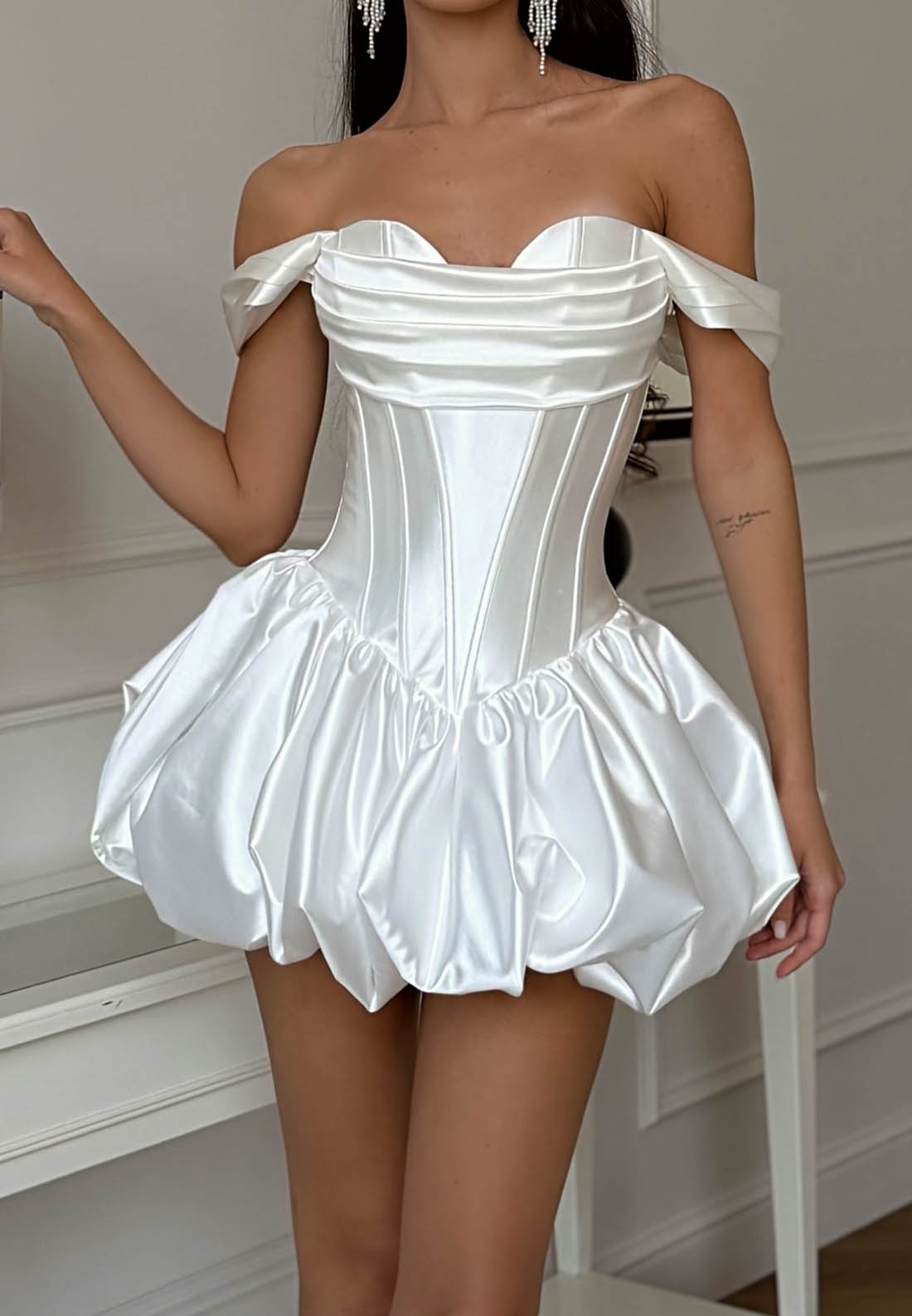 Off-the-Shoulder Corset Bubble Mini Dress