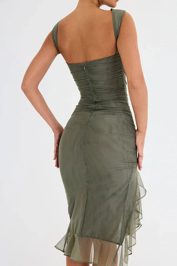Elita | Boat Neck Ruffle Sheath Dress