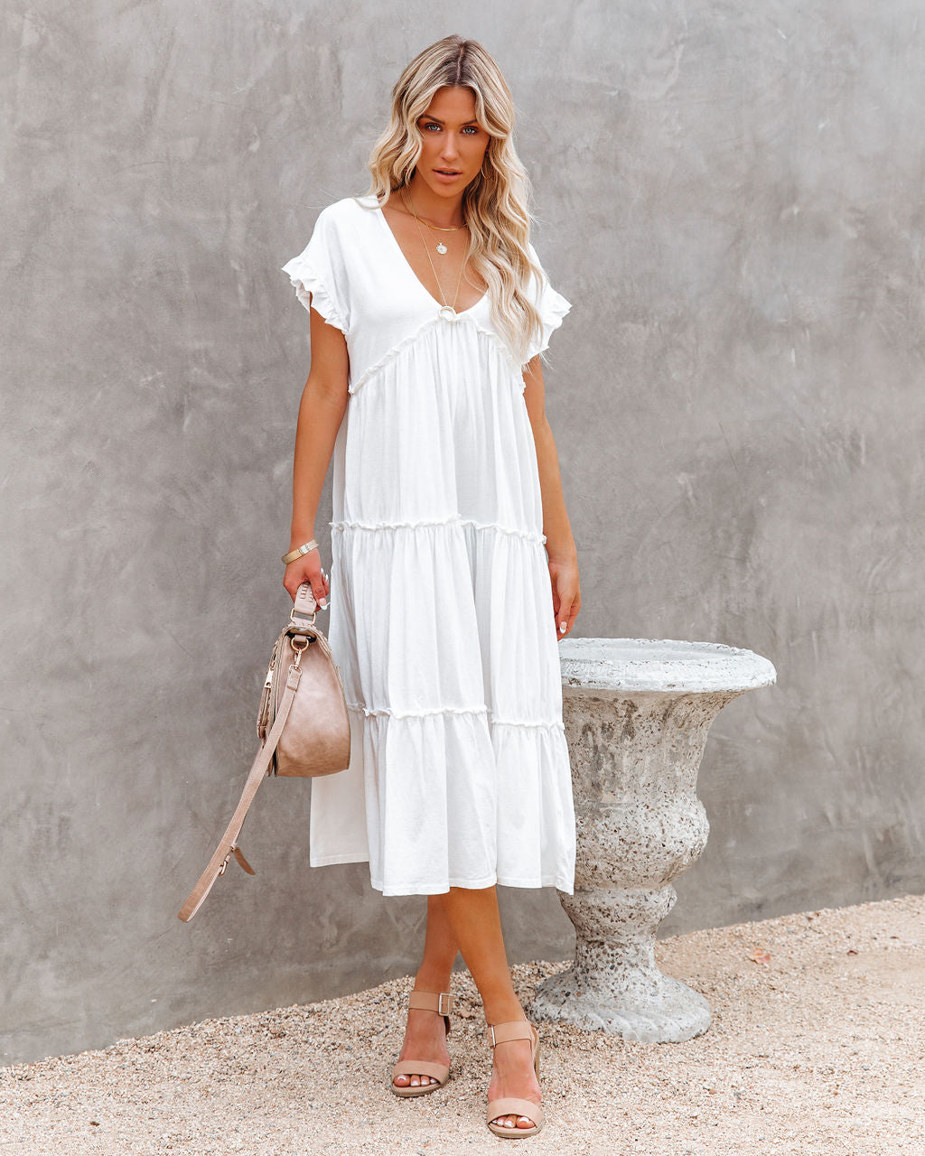 Avalon Cotton Ruffle Tiered Midi Dress White