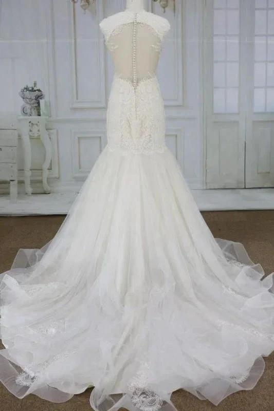 Awesome Appliques Tulle Mermaid Elegant Wedding Dresses (ZD14744)
