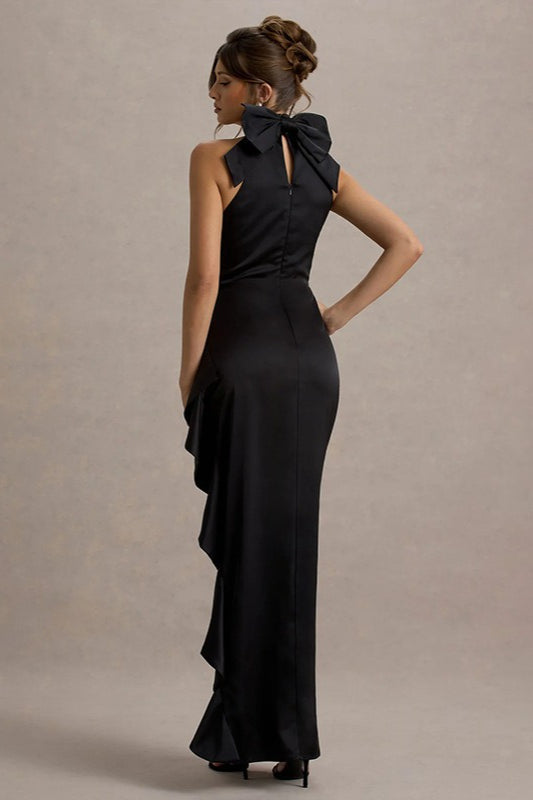 High-Neck Lace Slit Party Dress - View 3 | VelvetHem