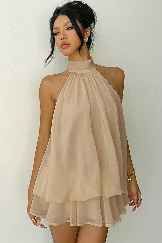 Chiffon Halter A Line Mini Dress