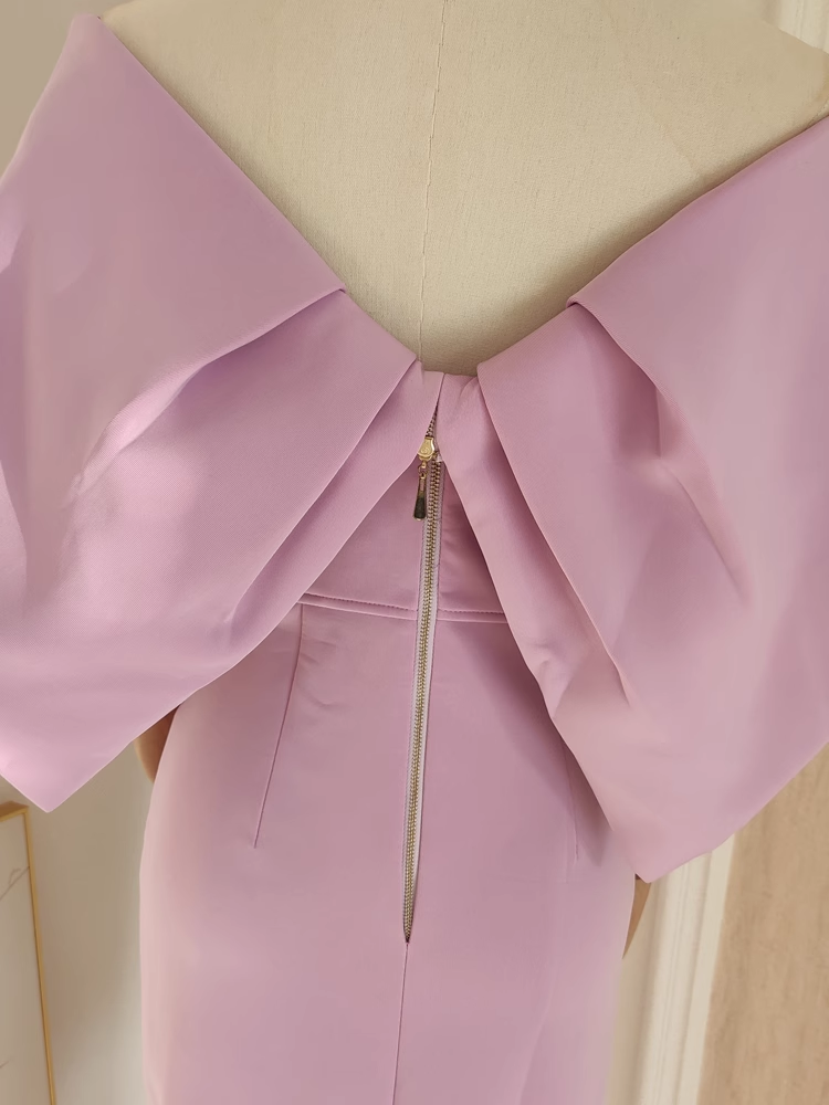 Sexy A line Off The Shoulder Lilac Vacation Dress Satin Women Dresses - View 5 | VelvetHem
