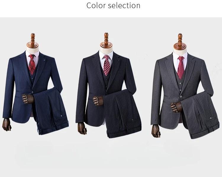 Navy Pinstripe Suit Set For Men Groomsmen Weddings (ZD17089)