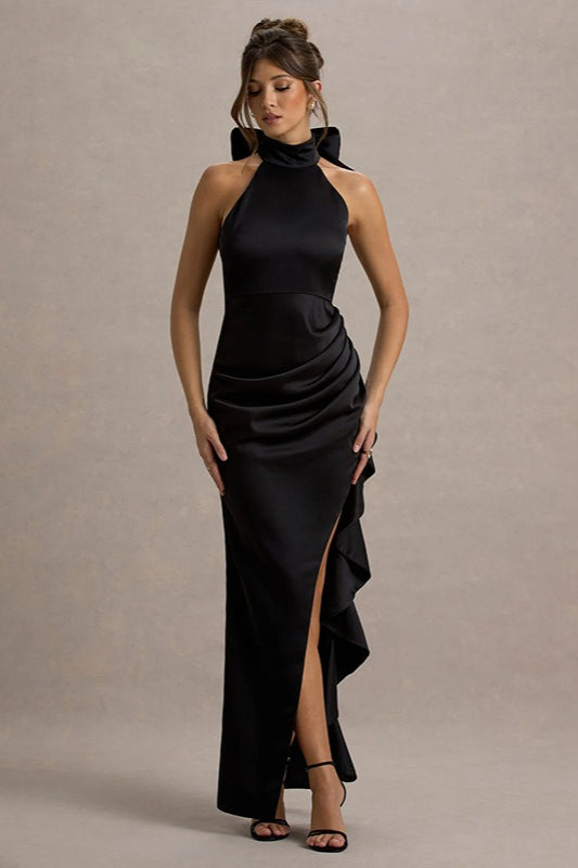 High-Neck Lace Slit Party Dress - View 2 | VelvetHem
