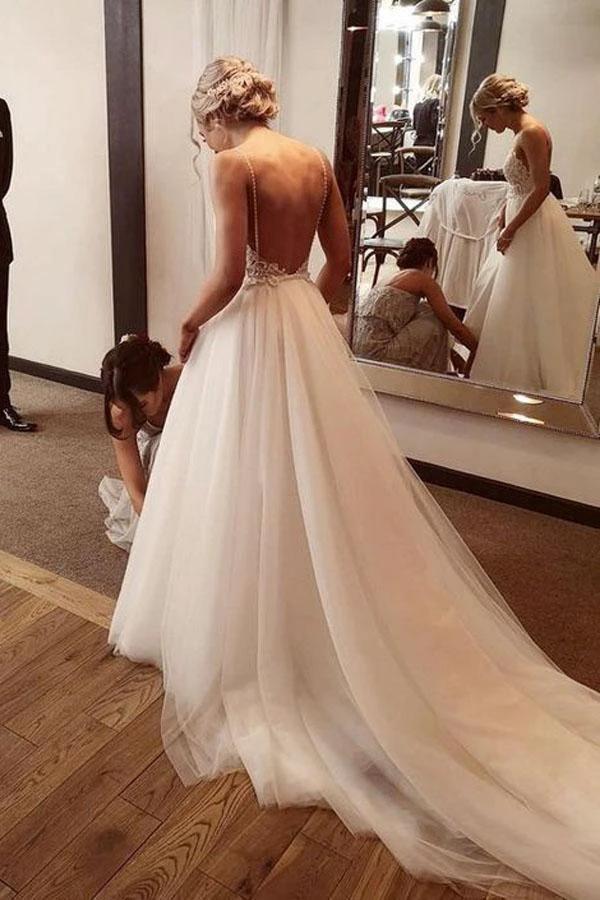 Backless Lace/Tulle Beach Wedding Dress Fashion Bridal Gown (ZD15324)