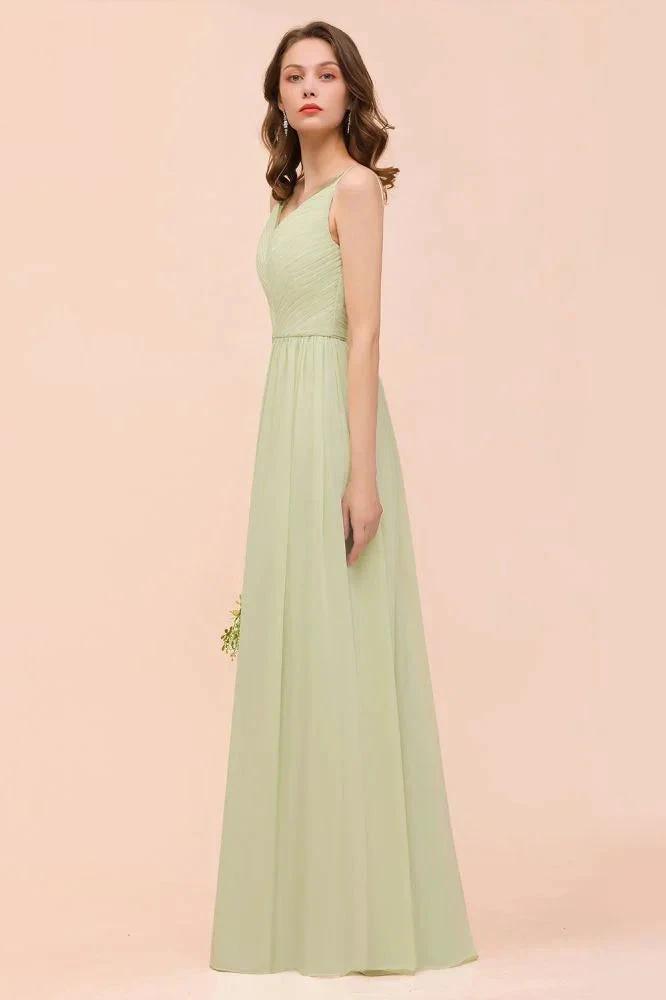 Backless Sage Bridesmaid Dress Floor Length Spring /Summer Maid of honor Dress (ZD12983)