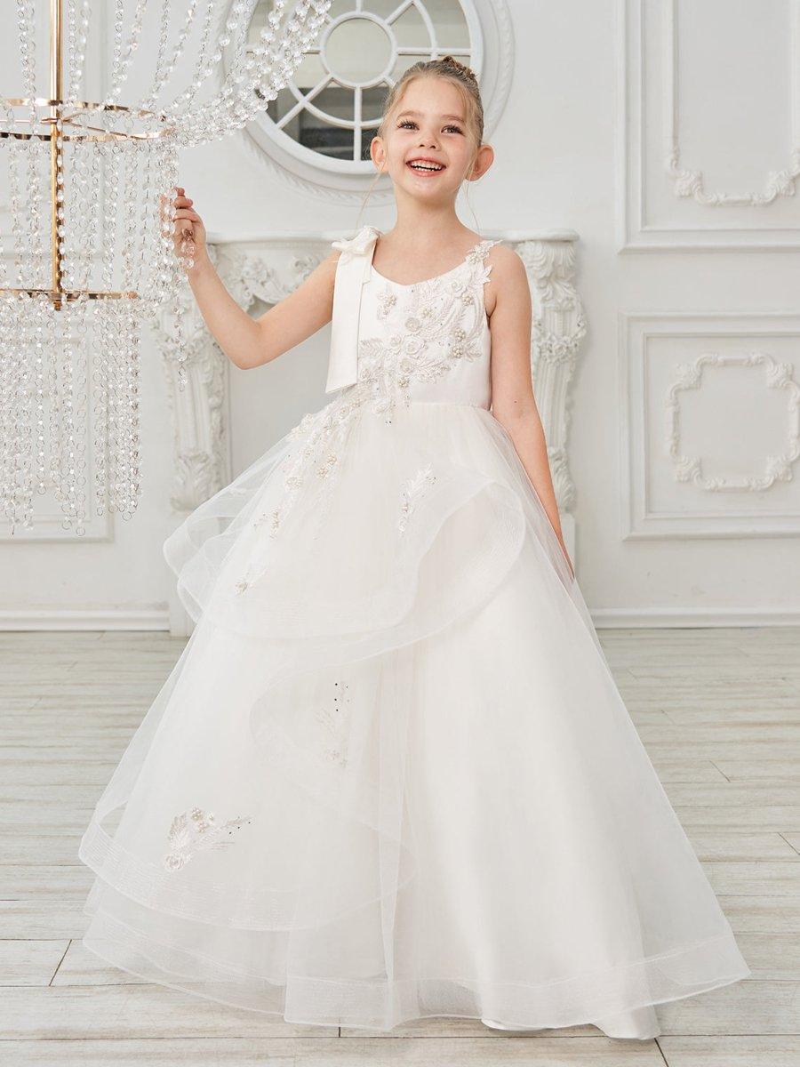 Ball-Gown/Princess Tulle Floor-length First Communion  Flower Girl Dress