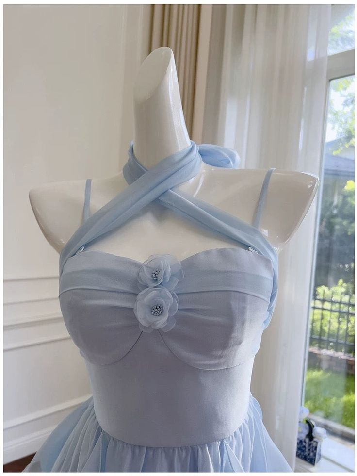 Elegant Spaghetti Straps Blue Chiffon Homecoming Dress Birthday Dress (ZD11369)