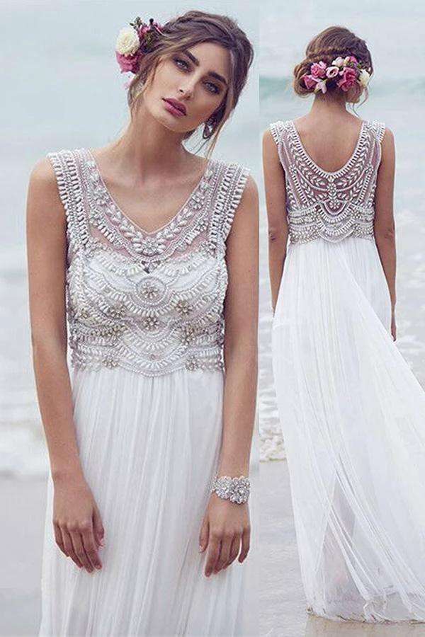 Beach Wedding Dresses A-line V-neck Short Train Sexy Bridal Gown (ZD16269)