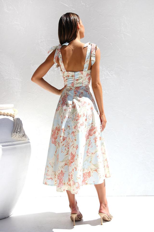 Salomé Premium Printed Midi Dress with Straps Designer Edit