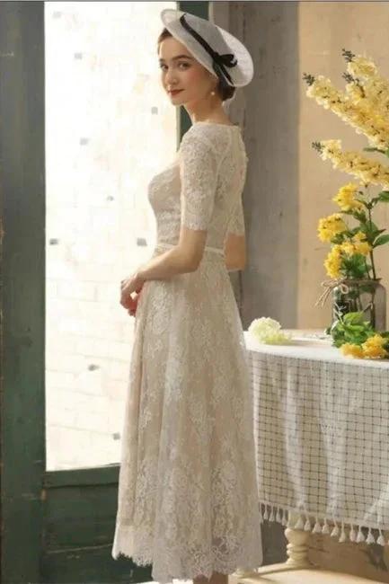 Beautiful A-line Lace Short Wedding Dresses With 3/4 Sleeves (ZD16521)