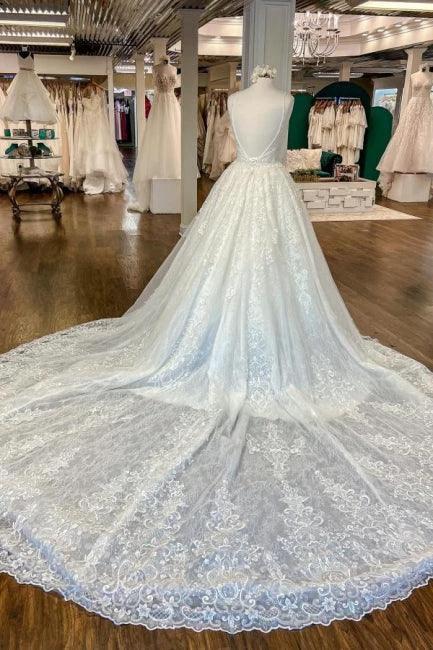 Beautiful A-Line Spaghetti Straps Appliques Wedding Dresses With Lace (ZD14596)