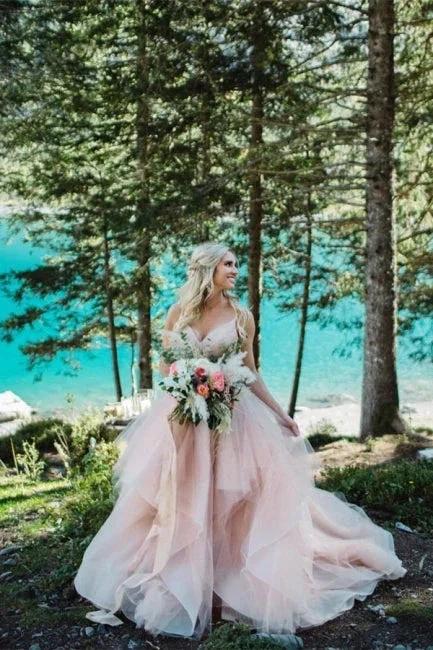Beautiful A-line V-neck Backless Tulle Sleeveless Wedding Dresses (ZD16510) - VelvetHem
