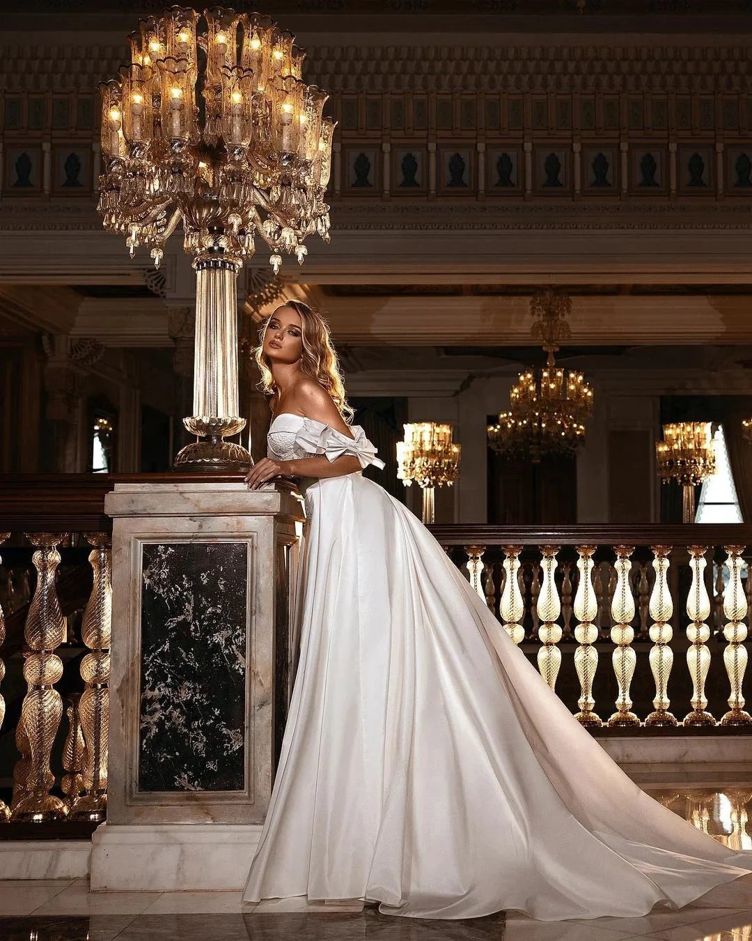 Beautiful Long A-line Off-the-shoulder Sweetheart Appliques Lace Satin Wedding Dress (ZD15193)