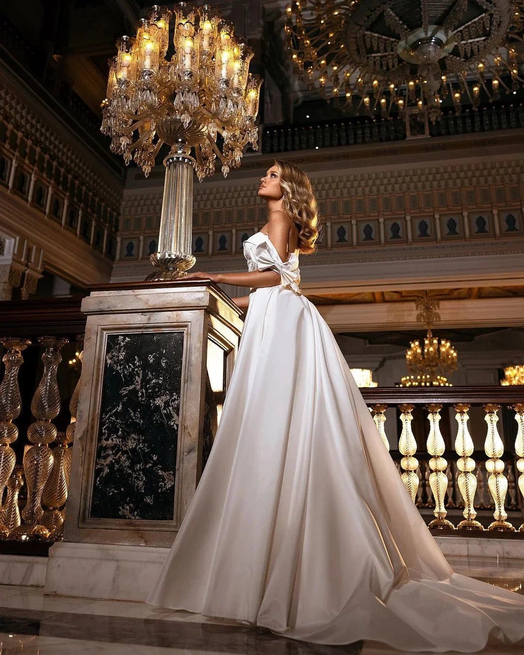 Beautiful Long A-line Off-the-shoulder Sweetheart Appliques Lace Satin Wedding Dress (ZD15193)