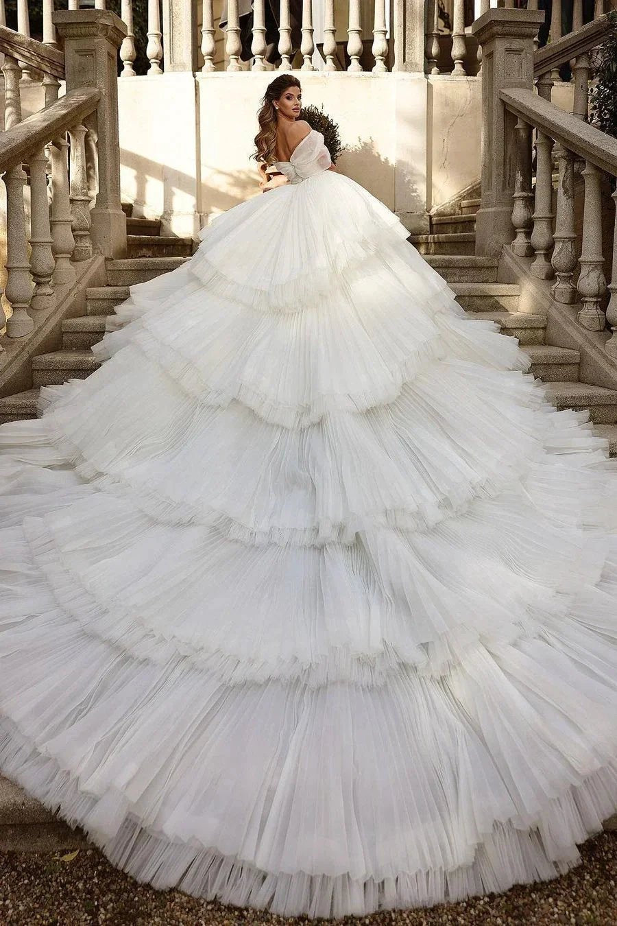Beautiful Long Ball Gown Ruched Portrait  Cathedral Wedding Dresses With Beading (ZD14946)