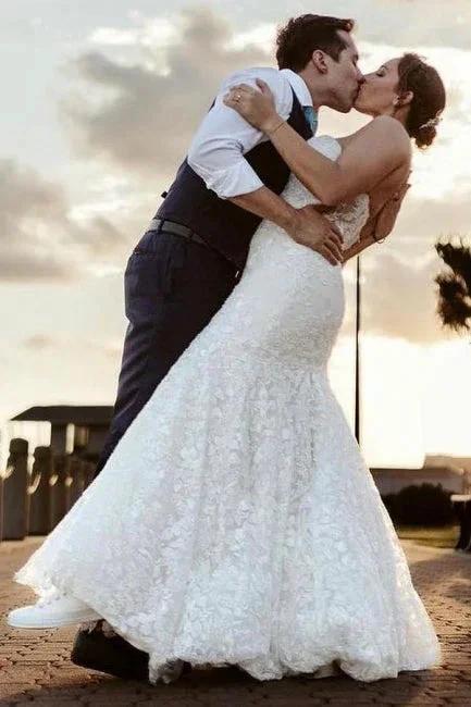 Beautiful Long Mermaid Sleeveless Wedding Dresses With Lace (ZD14494)