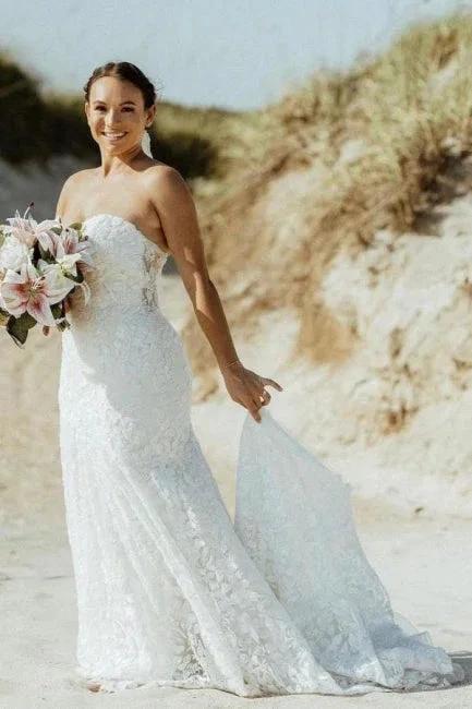 Beautiful Long Mermaid Sleeveless Wedding Dresses With Lace (ZD14494)