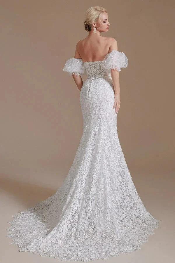 Beautiful Long Mermaid Sweetheart Lace Wedding Dresses with Detachable Sleeves (ZD14351)