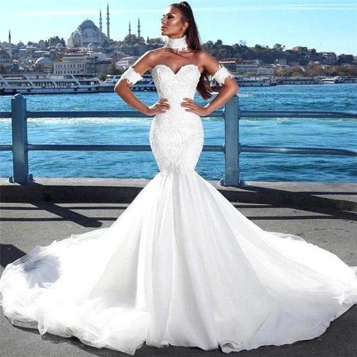 Beautiful Mermaid Sweetheart Beautiful Wedding Dress Lace Dresses for Weddings with Choker (ZD13856)