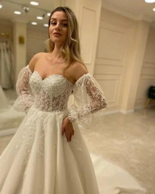 Beautiful Off-the-shoulder A-Line Wedding Dresses with Lace (ZD14704)