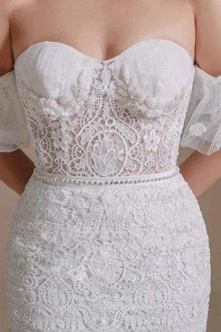 Beautiful Off-the-shoulder Sleeveless Mermaid Floor-Length Lace Wedding Dresses with Applique (ZD14660)