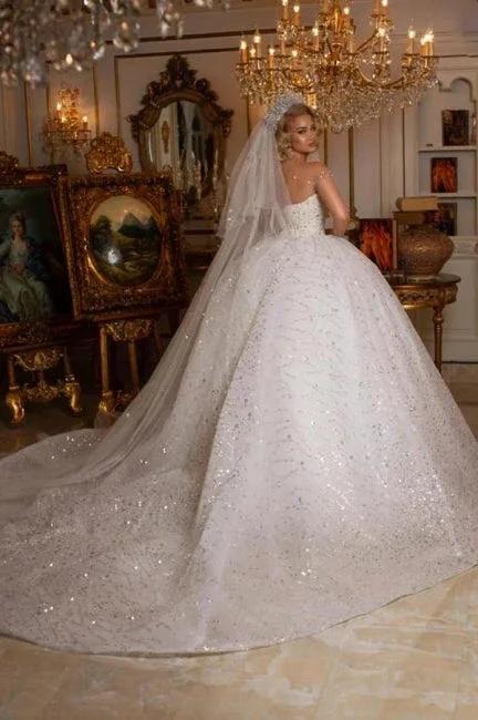 Beautiful Off-the-shoulder Sweetheart Sleeveless Ball Gown Wedding Dress With Glitter (ZD14978)