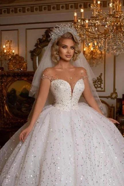 Beautiful Off-the-shoulder Sweetheart Sleeveless Ball Gown Wedding Dress With Glitter (ZD14978)