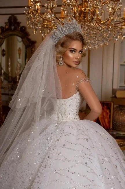 Beautiful Off-the-shoulder Sweetheart Sleeveless Ball Gown Wedding Dress With Glitter (ZD14978)