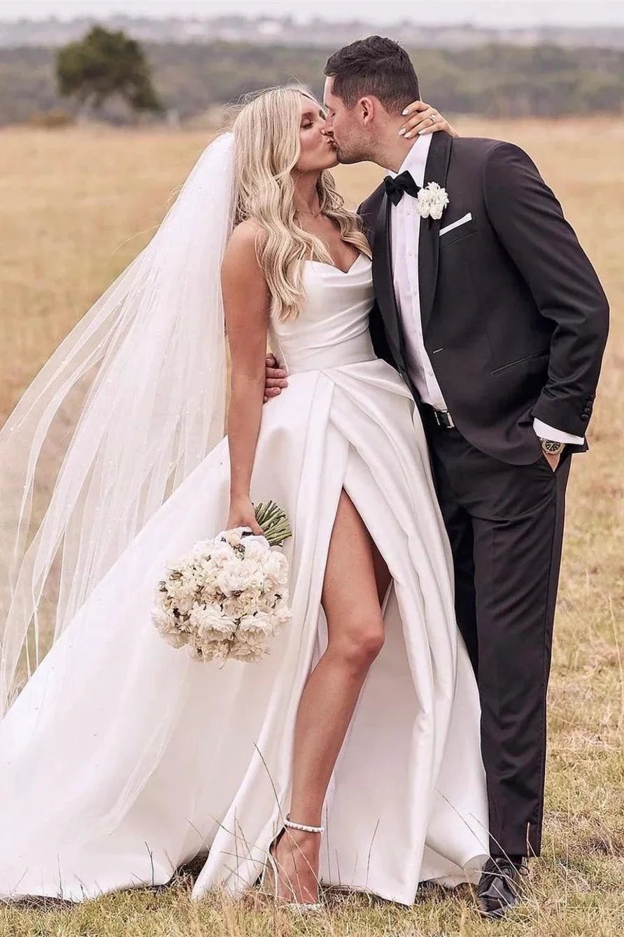 Beautiful Simple White A-line Wedding Dress With Side Slit (ZD16462)