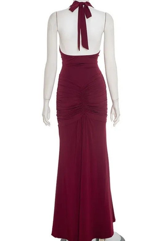 Bella Bodycon Wrap Maxi Dress - Red Wine