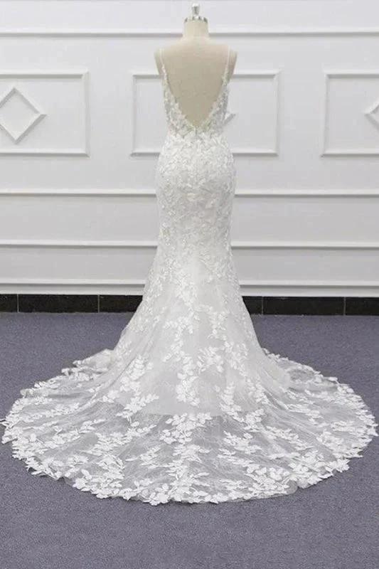 Best Spaghetti Strap Appliques Mermaid Elegant Wedding Dresses (ZD14737)