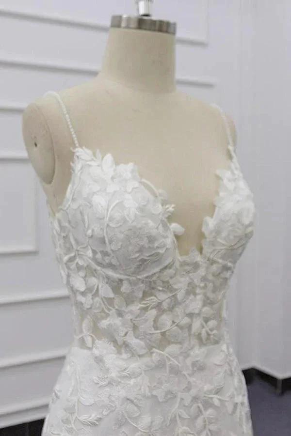 Best Spaghetti Strap Appliques Mermaid Wedding Dress (ZD13919)