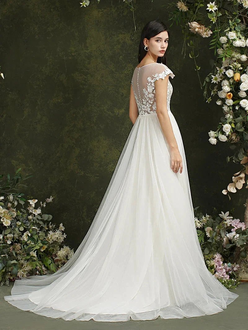 Biztunnel Long A-line Sweetheart Chiffon Lace Wedding Dresses with slit (ZD16715)