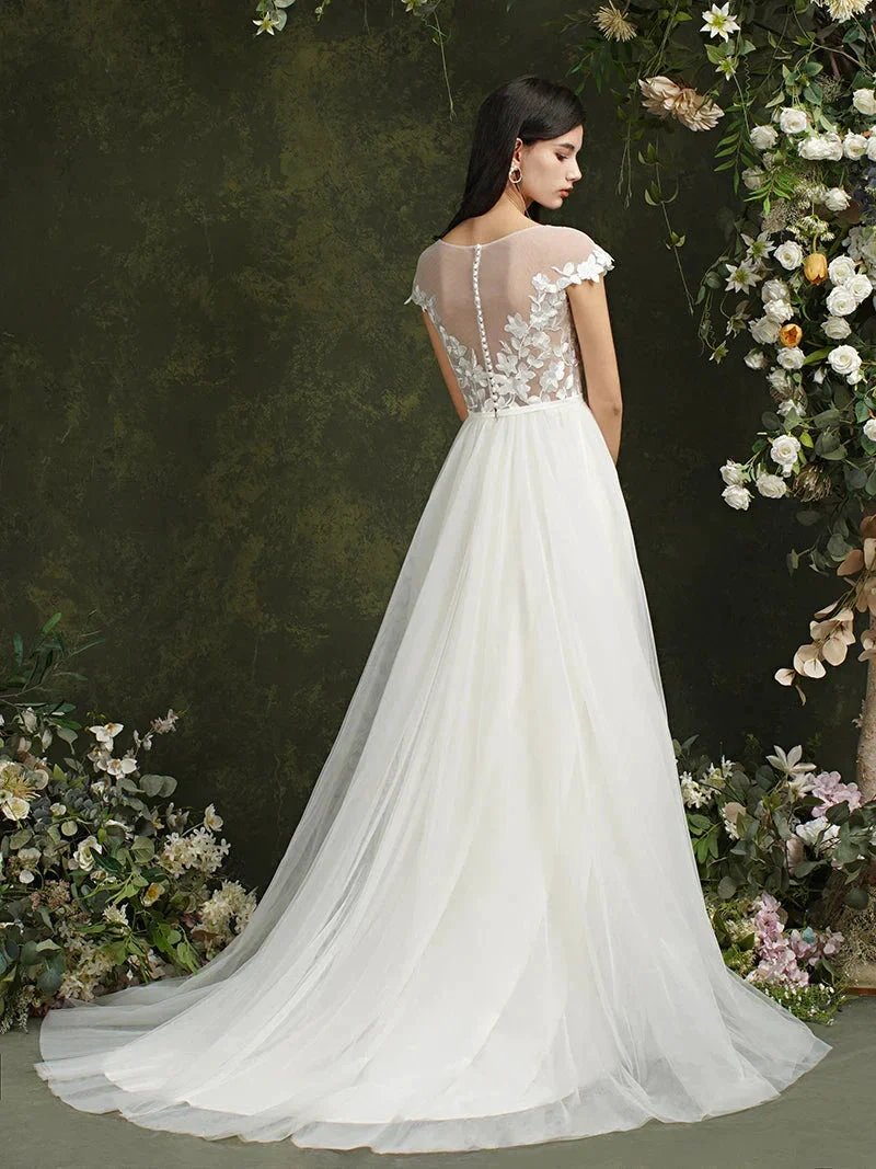 Biztunnel Long A-line Sweetheart Chiffon Lace Wedding Dresses with slit (ZD16715)