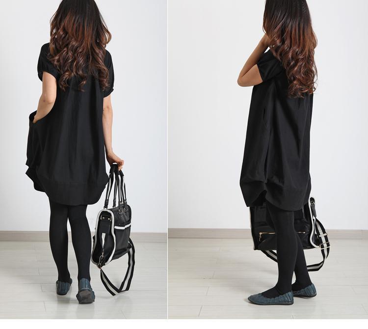 black summer linen dress plus size cotton shift dress