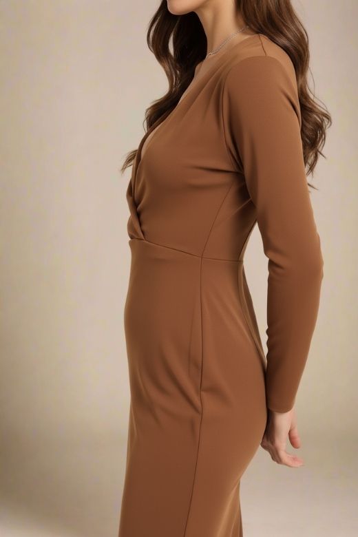Blaire Long Sleeve Bandage Dress - Tan Brown